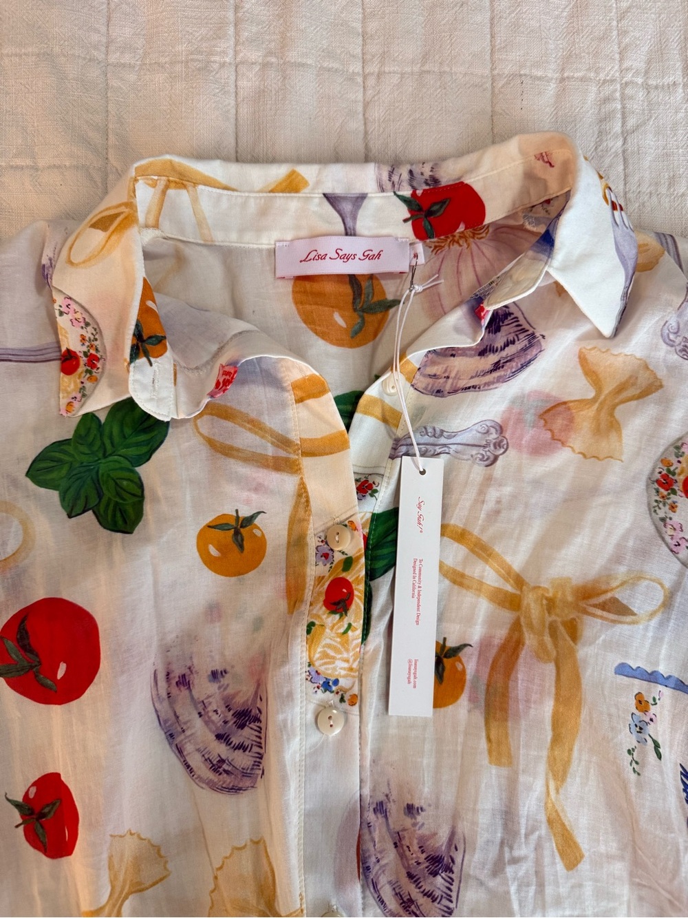 NWT! Lisa Says Gah Tessa Button Down in Buon Appetito Pasta Print Italian Summer - Picture 4 of 4